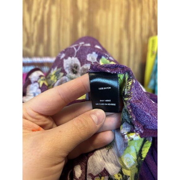 Torrid Floral Print Sleeveless Tank Top Blouse 0 (XL) Purple Rayon Adjustable - Picture 8 of 9